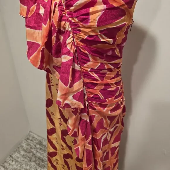 Ulla Johnson Lali Handmade 100% Silk Gown Dress Tigerlily Sz 6 One Shoulder Maxi - Picture 4 of 16